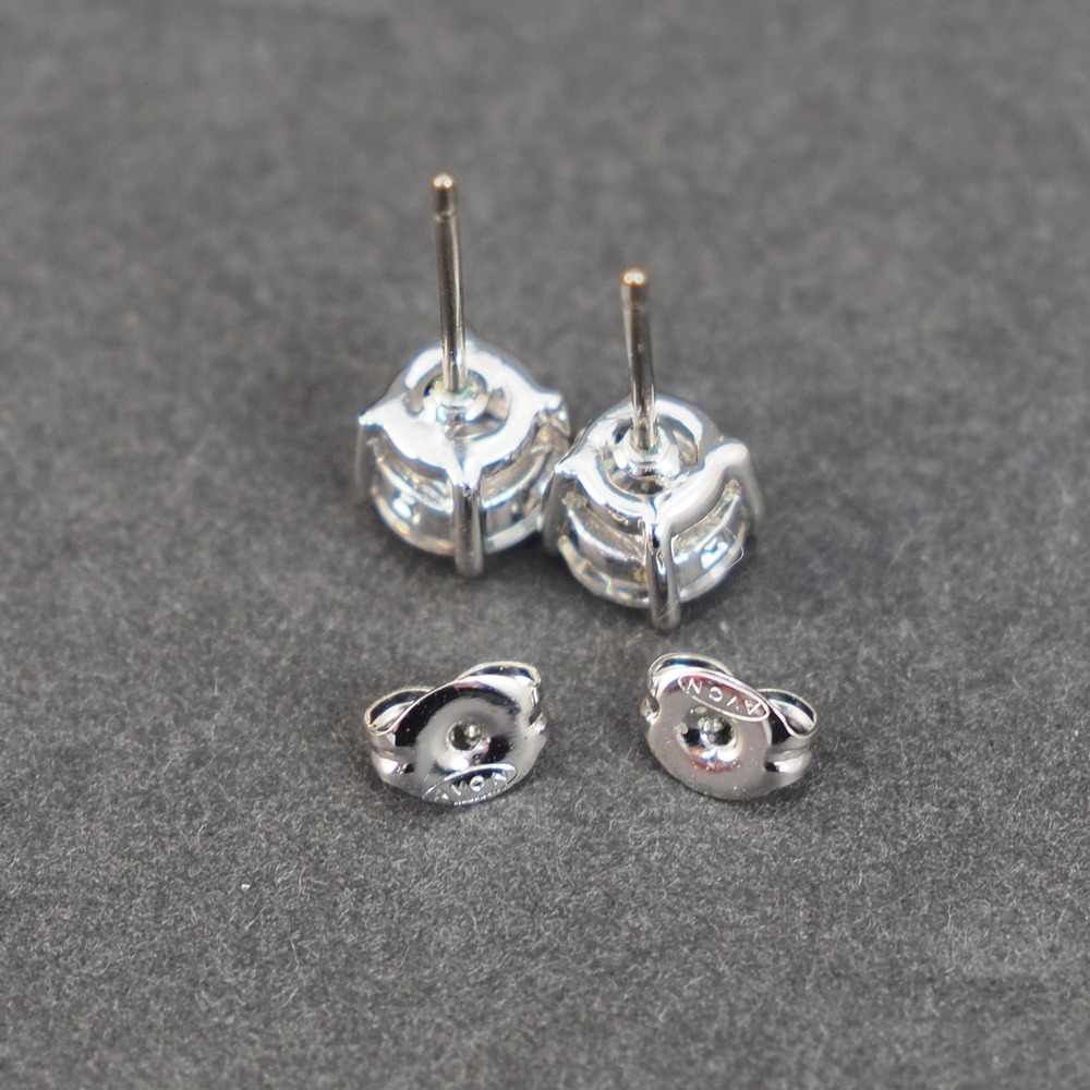 Avon Earrings Pierced Stud CZ Cubic Zirconia Silver Tone 4 Prong Basket Vintage - Picture 4 of 6